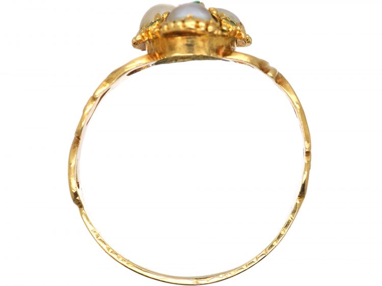 Regency 15ct Gold, Emerald & Natural Split Pearl Ring