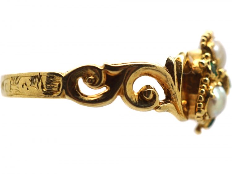 Regency 15ct Gold, Emerald & Natural Split Pearl Ring