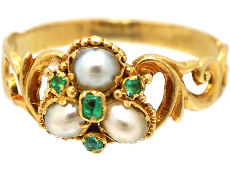 Regency 15ct Gold, Emerald & Natural Split Pearl Ring