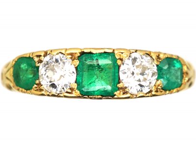 Victorian 18ct Gold, Emerald & Diamond Five Stone Ring