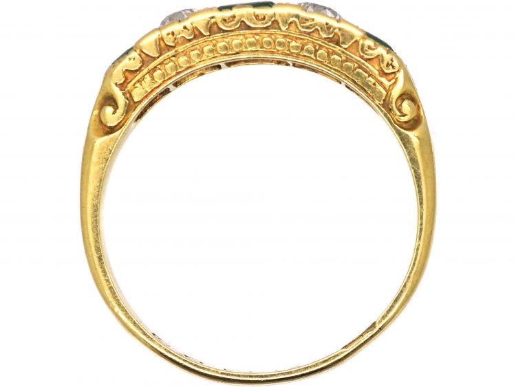 Victorian 18ct Gold, Emerald & Diamond Five Stone Ring