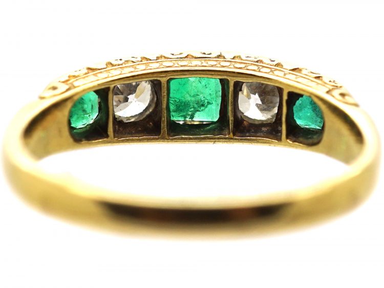 Victorian 18ct Gold, Emerald & Diamond Five Stone Ring