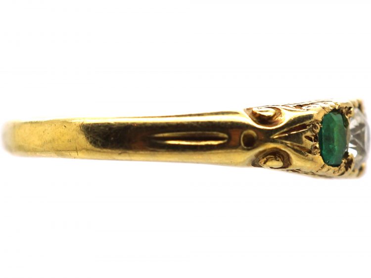 Victorian 18ct Gold, Emerald & Diamond Five Stone Ring