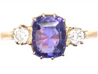 Edwardian 18ct Gold, Rectangular Sapphire & Diamond Three Stone Ring