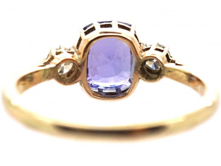 Edwardian 18ct Gold, Rectangular Sapphire & Diamond Three Stone Ring