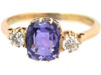 Edwardian 18ct Gold, Rectangular Sapphire & Diamond Three Stone Ring
