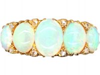 Edwardian 18ct Gold Five Stone Cabochon Opal Ring with Diamond Points