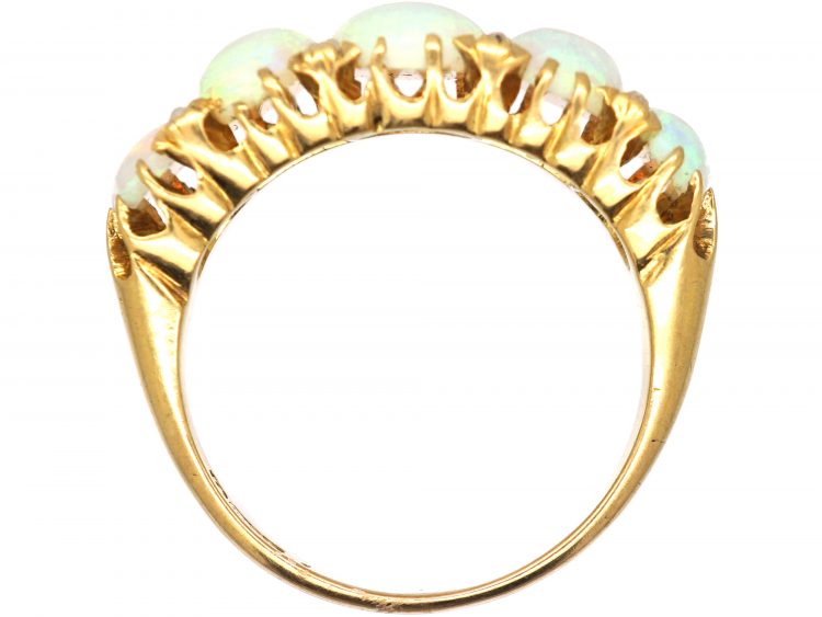 Edwardian 18ct Gold Five Stone Cabochon Opal Ring with Diamond Points
