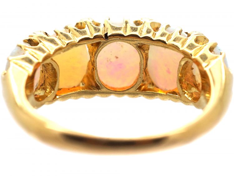 Edwardian 18ct Gold Five Stone Cabochon Opal Ring with Diamond Points