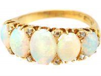 Edwardian 18ct Gold Five Stone Cabochon Opal Ring with Diamond Points