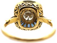 French Early 20th Century 18ct Gold & Platinum, Diamond & Sapphire Sunburst Ring