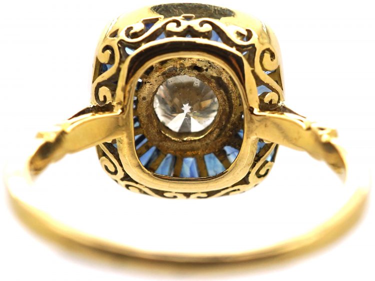 French Early 20th Century 18ct Gold & Platinum, Diamond & Sapphire Sunburst Ring