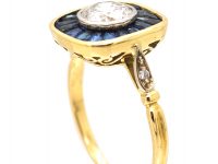 French Early 20th Century 18ct Gold & Platinum, Diamond & Sapphire Sunburst Ring