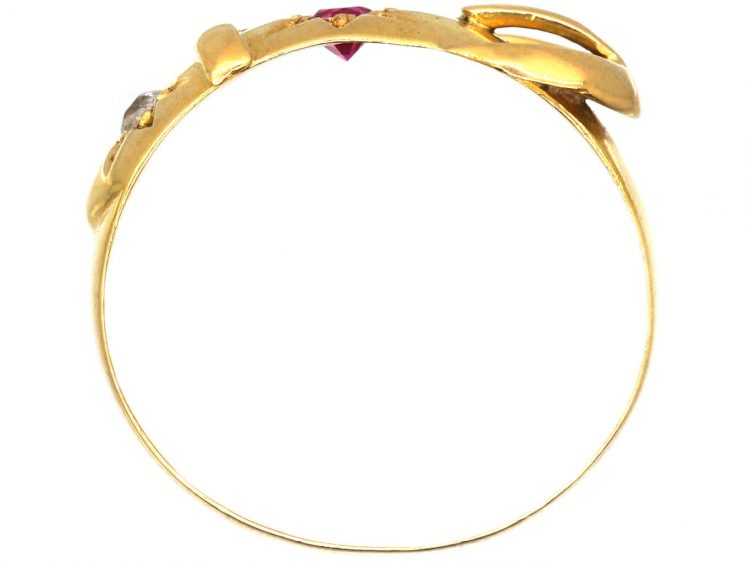 Edwardian 18ct Gold Wide Buckle Ring set with a Ruby & a Diamond