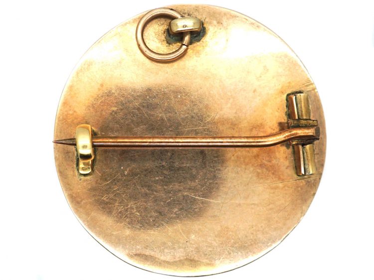 19th Century Scottish 9ct Gold Round Brooch with Butterfly set with Agates