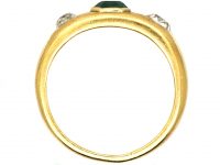 Edwardian 18ct Gold, Emerald & Diamond Three Stone Rub Over Set Ring