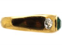 Edwardian 18ct Gold, Emerald & Diamond Three Stone Rub Over Set Ring