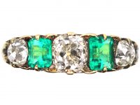 Victorian 18ct Gold, Emerald & Diamond Five Stone Ring