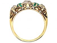 Victorian 18ct Gold, Emerald & Diamond Five Stone Ring