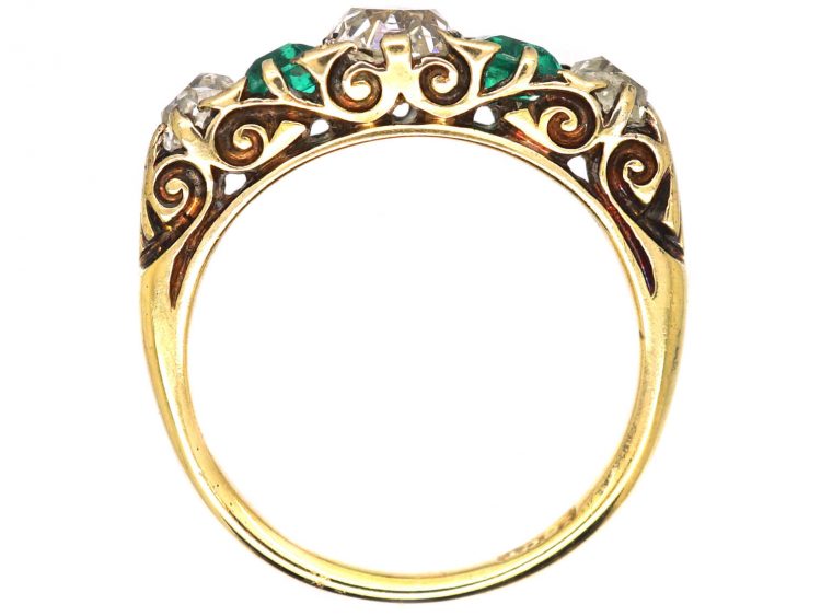 Victorian 18ct Gold, Emerald & Diamond Five Stone Ring