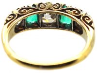 Victorian 18ct Gold, Emerald & Diamond Five Stone Ring