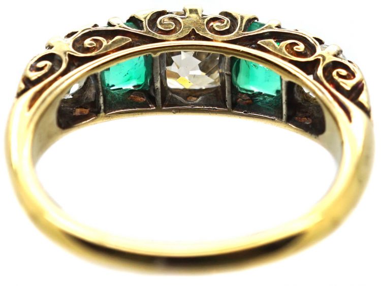 Victorian 18ct Gold, Emerald & Diamond Five Stone Ring