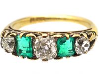 Victorian 18ct Gold, Emerald & Diamond Five Stone Ring