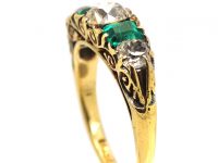 Victorian 18ct Gold, Emerald & Diamond Five Stone Ring