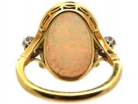 Edwardian 18ct Gold & Platinum Large Opal Ring with Diamond Set Shoulders