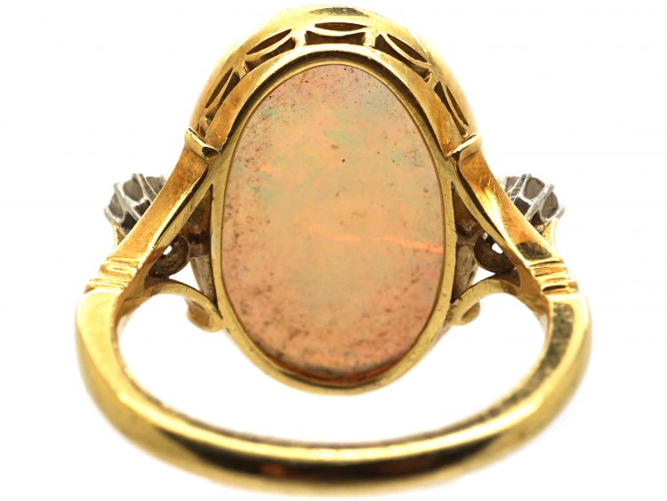 Edwardian 18ct Gold & Platinum Large Opal Ring with Diamond Set Shoulders
