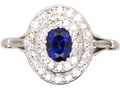 Edwardian Platinum, Sapphire & Diamond Oval Cluster Ring