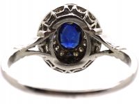 Edwardian Platinum, Sapphire & Diamond Oval Cluster Ring