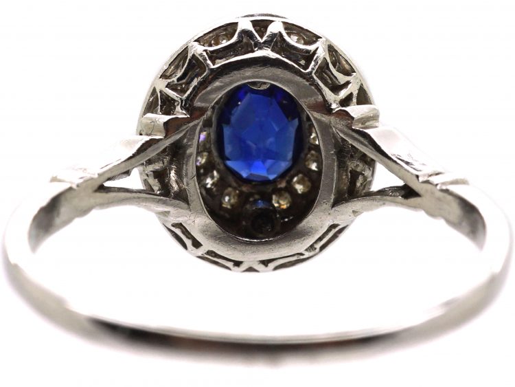 Edwardian Platinum, Sapphire & Diamond Oval Cluster Ring