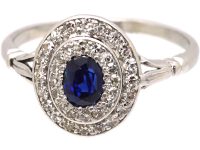 Edwardian Platinum, Sapphire & Diamond Oval Cluster Ring