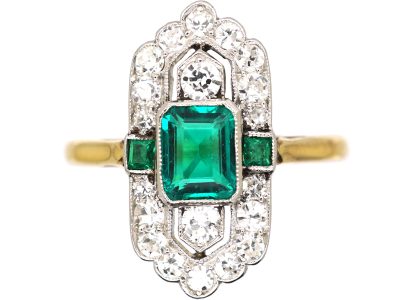 Early 20th Century 18ct Gold & Platinum, Emerald & Diamond Ring