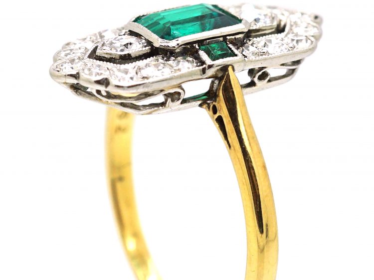 Early 20th Century 18ct Gold & Platinum, Emerald & Diamond Ring