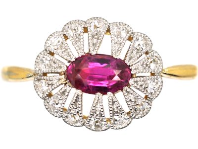 Edwardian 18ct Gold & Platinum, Pink Sapphire & Diamond Ring