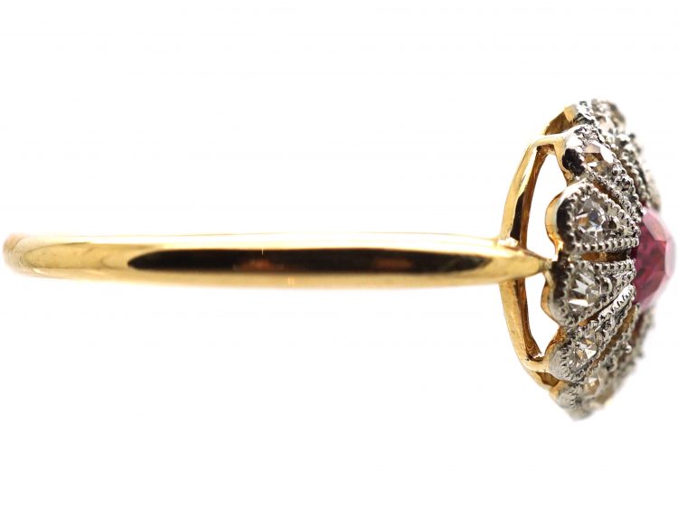 Edwardian 18ct Gold & Platinum, Pink Sapphire & Diamond Ring