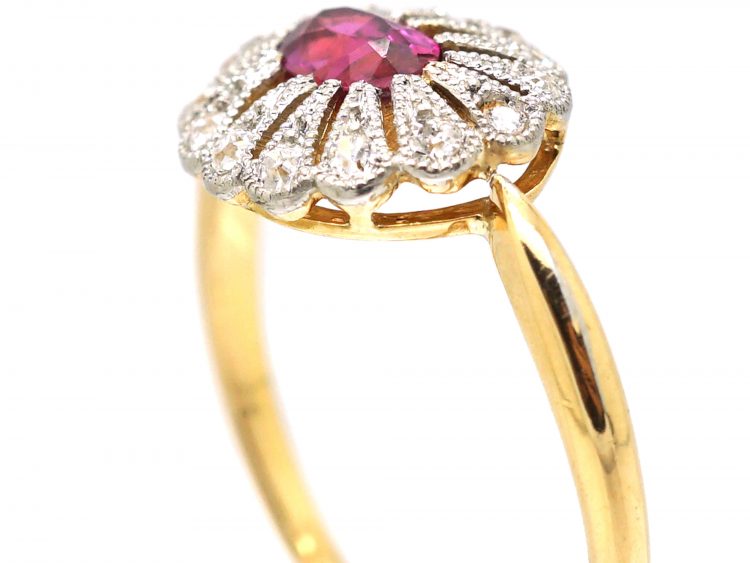 Edwardian 18ct Gold & Platinum, Pink Sapphire & Diamond Ring