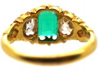 Victorian 18ct Gold, Emerald & Diamond Three Stone Ring