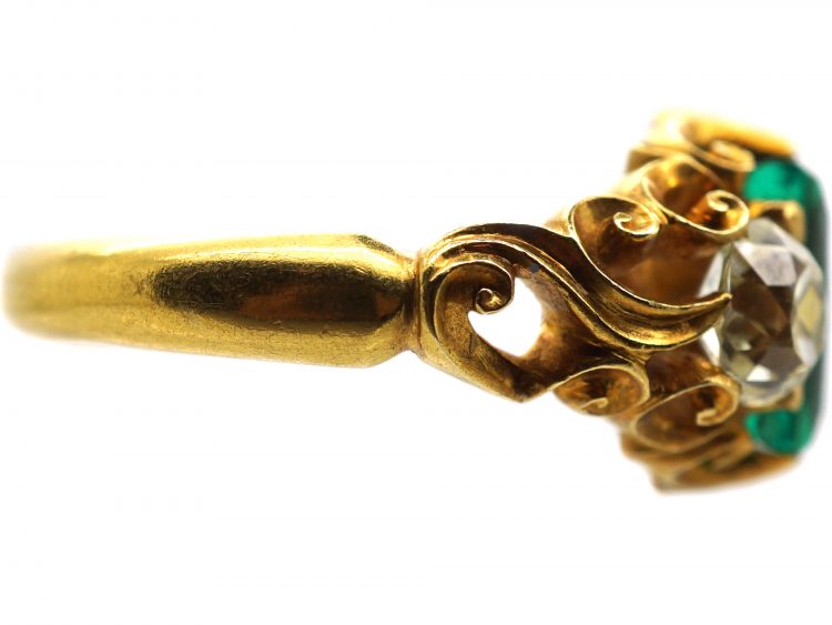 Victorian 18ct Gold, Emerald & Diamond Three Stone Ring