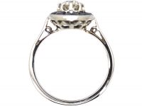 French Art Deco 18ct White Gold, Diamond & Sapphire Oval Ring