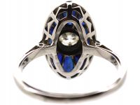 French Art Deco 18ct White Gold, Diamond & Sapphire Oval Ring