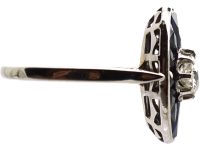 French Art Deco 18ct White Gold, Diamond & Sapphire Oval Ring