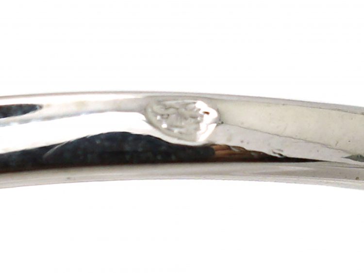 French Art Deco 18ct White Gold, Diamond & Sapphire Oval Ring