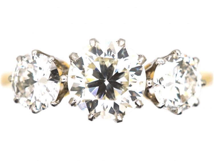 Early 20th Century 18ct Gold & Platinum, Three Stone Diamond Ring