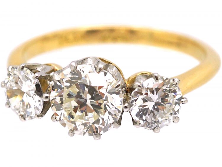 Early 20th Century 18ct Gold & Platinum, Three Stone Diamond Ring