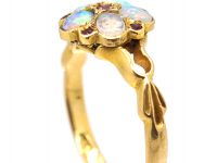 Edwardian 18ct Gold, Opal & Ruby Cluster Ring