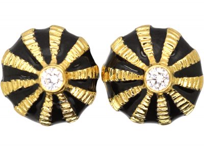 18ct Gold & Black Enamel & Diamond Sea Urchin Earrings by Jean Schlumberger for Tiffany & Co