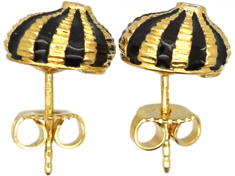 18ct Gold & Black Enamel & Diamond Sea Urchin Earrings by Jean Schlumberger for Tiffany & Co
